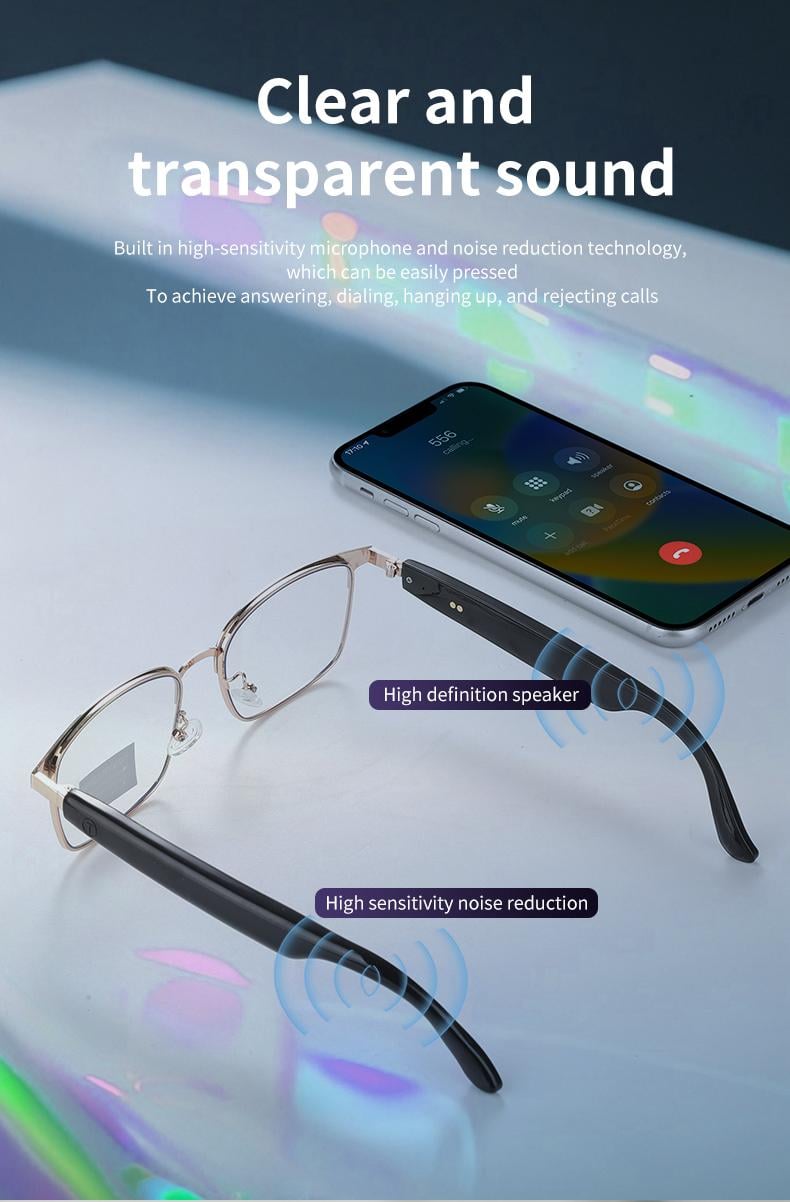 Product Introduction of Bluetooth audio smart glasses with photochromic lenses that darken in sunlight, metal frame, surround sound and microphone 21