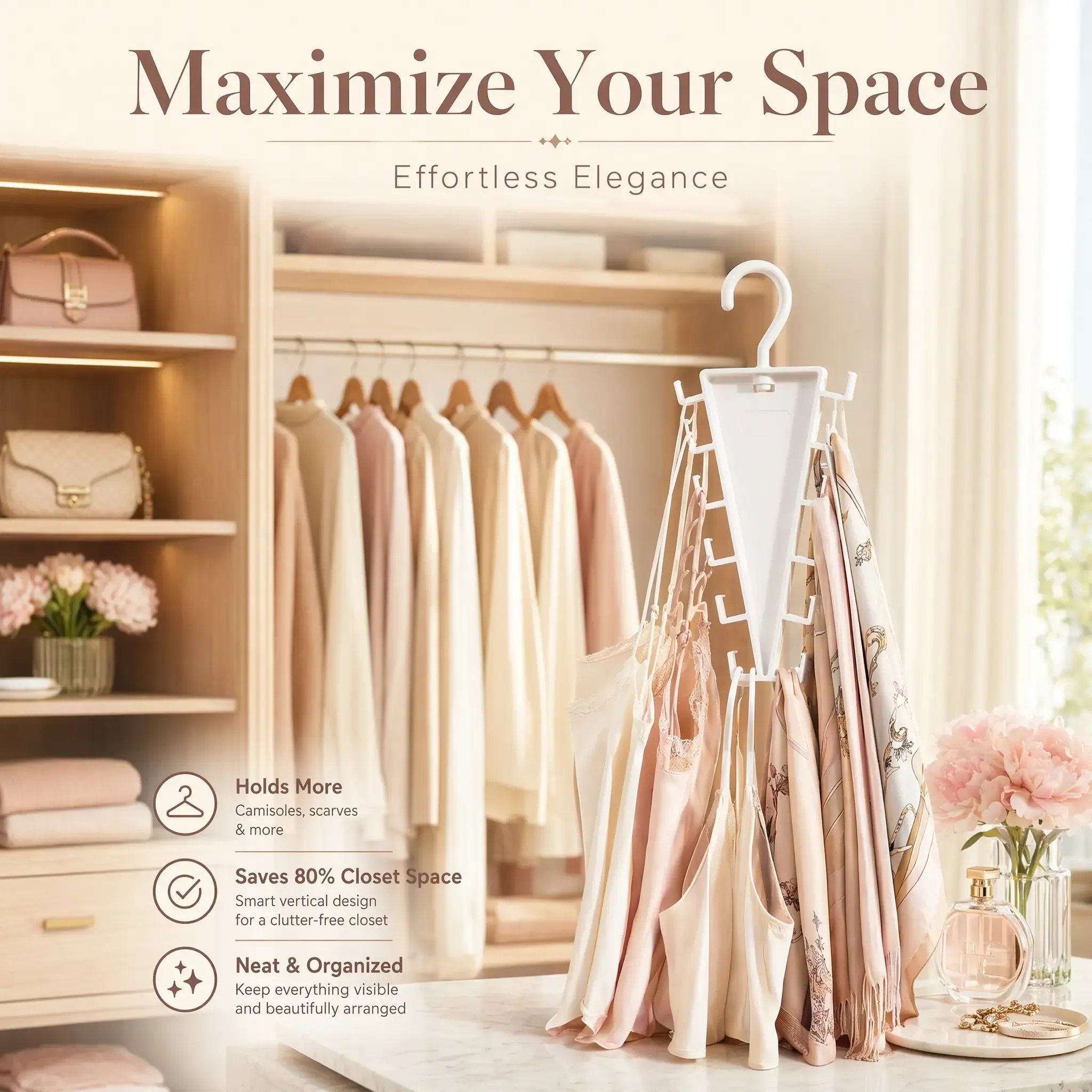 Vertical V-shaped closet storage organizer