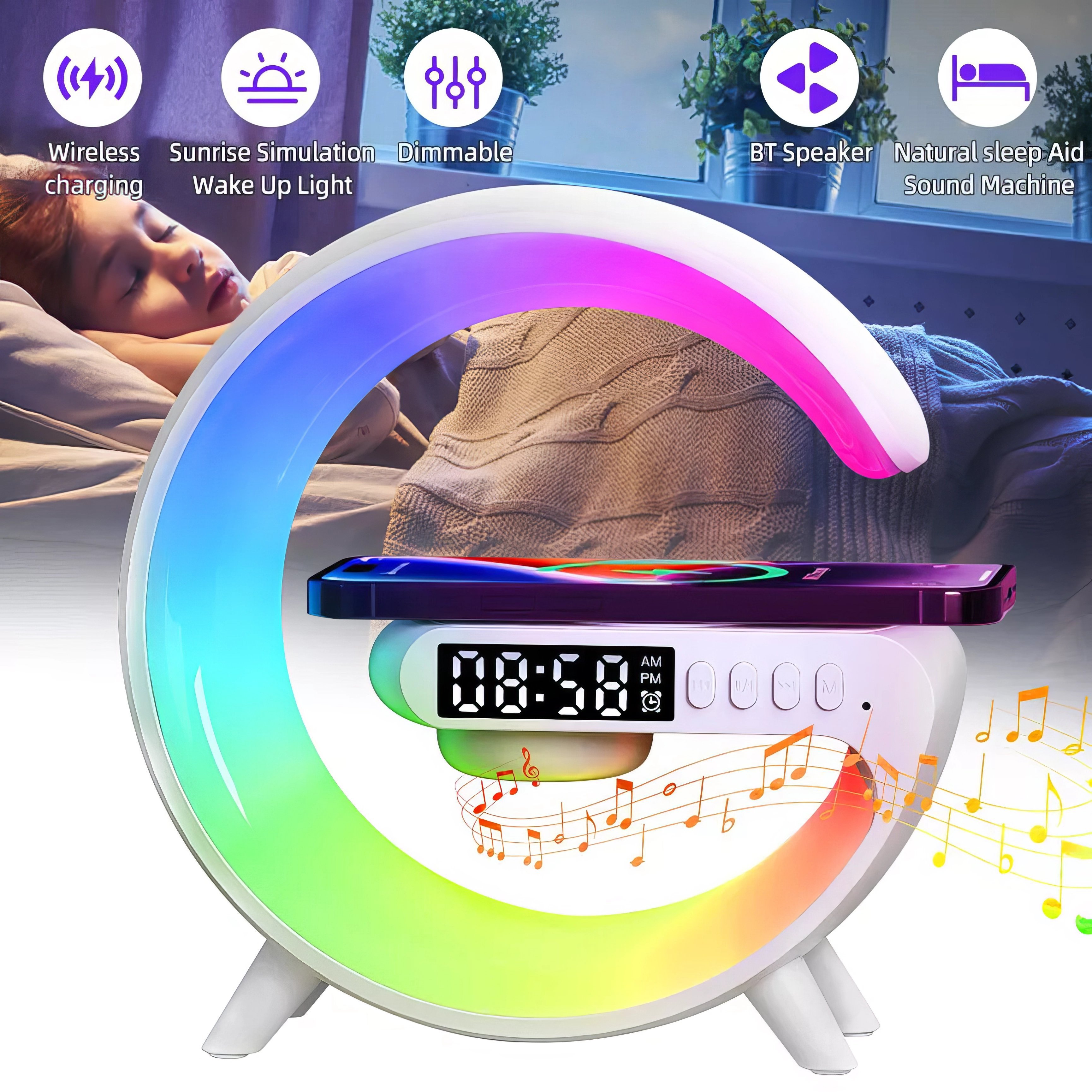 Multifunctional bedside lamp features