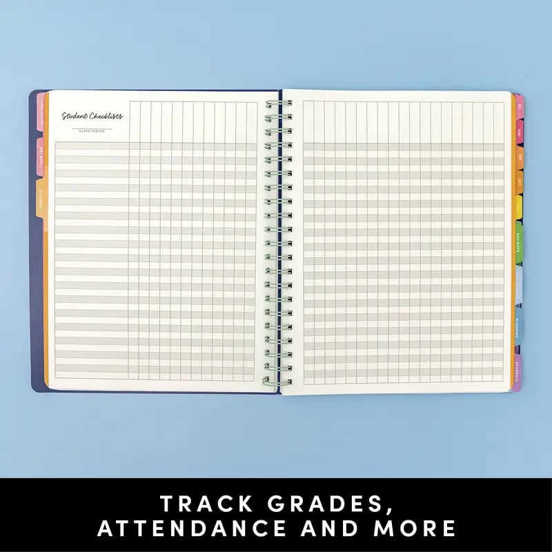 Teacher using weekly planner for classroom lesson organization