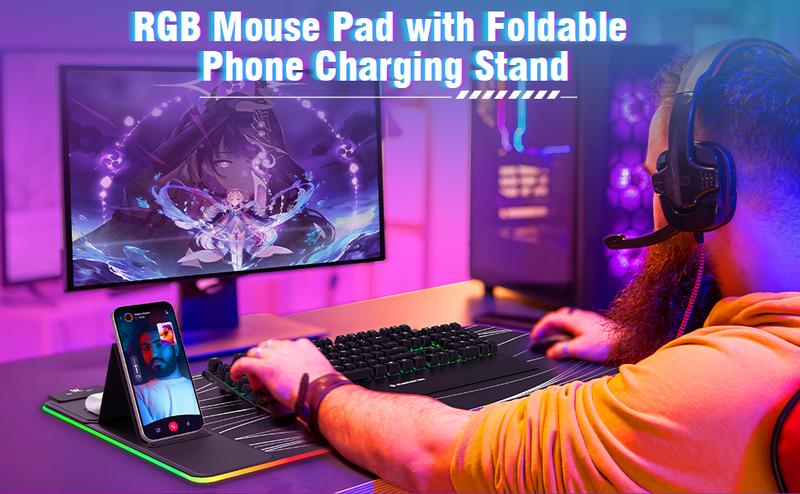 XXL Gaming Mouse Pad with Magnetic Wireless Charging, RGB Black Mousepad Desk Mat with 15W Fast Charger, Waterproof Laptop Writing for Office, Home, Gaming Desktop Accessory  shopblackfriday Christmas 【blackfriday】