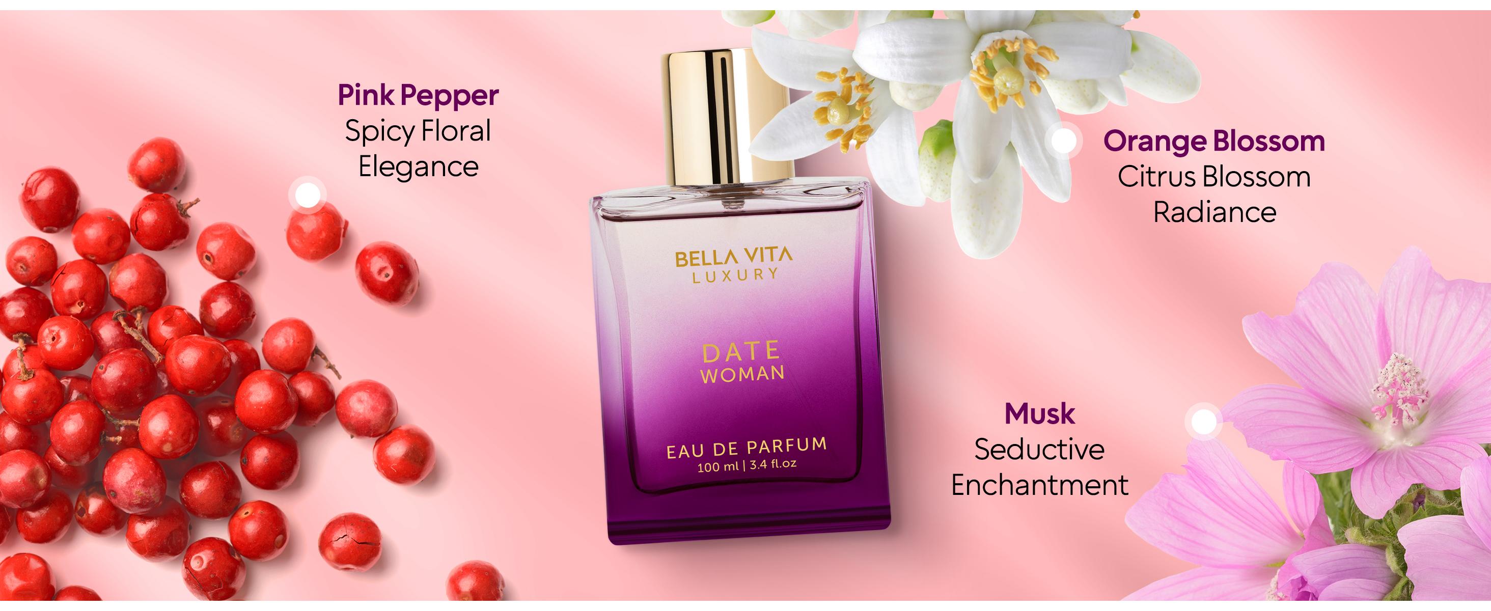Bellavita Luxury DATE Woman Eau De Parfum 100ML | Romantic Women Perfume | Long Lasting Floral Fruity Fragrance | Perfume for Women | Women Perfume Gift Set | Women’s Day Special Bellavita Luxury DATE Woman Eau De Parfum 100ML | Romantic Women Perfume | Long Lasting Floral Fruity Fragrance | Perfume for Women | Women Perfume Gift Set | Women’s Day Special