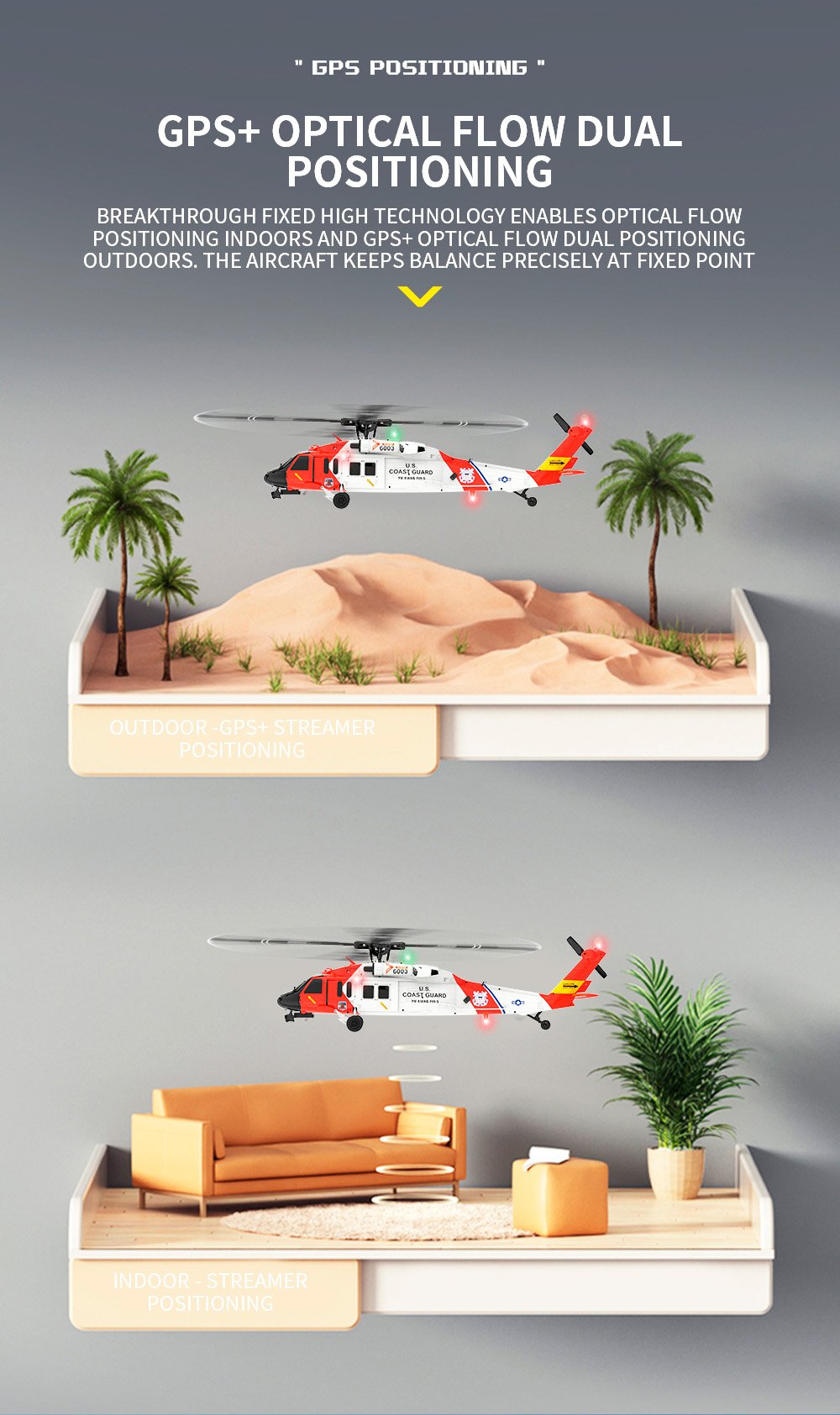 ⚡FLASH DEAL - CLEARANCE WAREHOUSE🚁Coast Guard RC F09-S Helicopter, 1/47 Scale 2.4G 6CH Gyro RC Helicopter w/ GPS Intelligent Control System