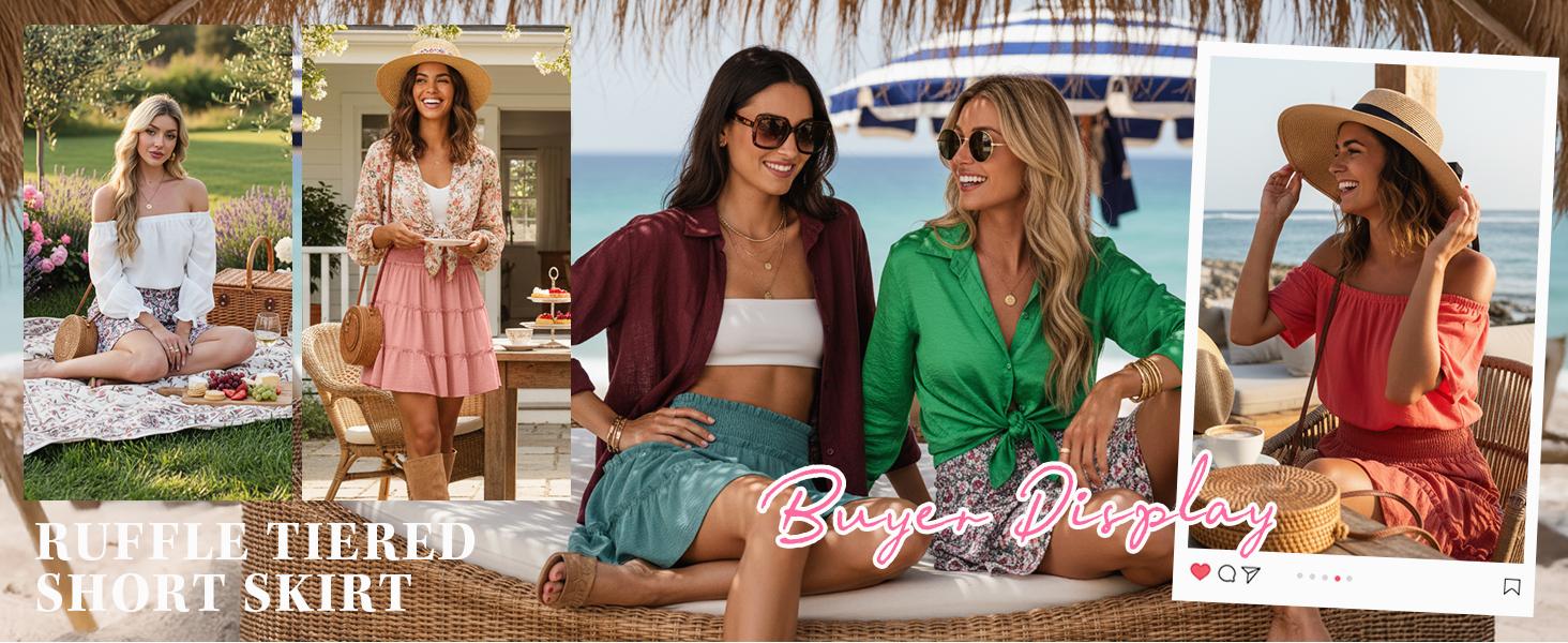 Lepunuo Women's Boho Floral Skorts, Flowy Tiered Ruffle Elastic-Waist Bottoms with Built-in Shorts and Pockets, Casual Style Lepunuo Women's Boho Floral Skorts, Flowy Tiered Ruffle Elastic-Waist Bottoms with Built-in Shorts and Pockets, Casual Style