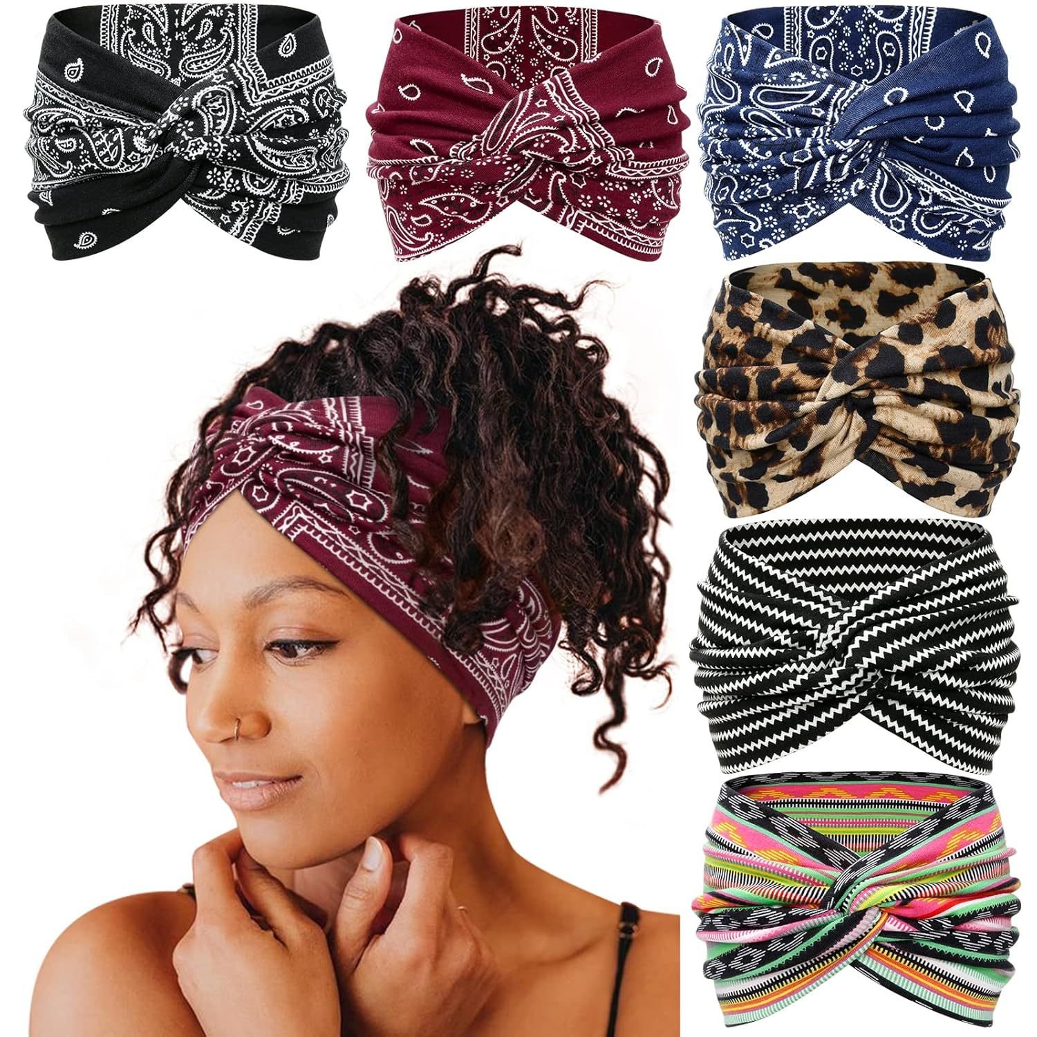 🎀Women's Boho Style Leopard & Paisley Print Hair Band, Elegant Hair Band for Daily Hairstyle Ideas
