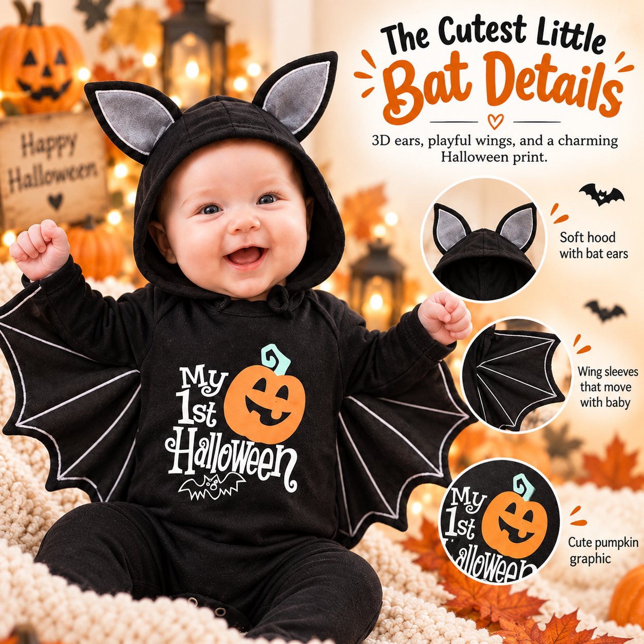 Baby Halloween Bat Wing Details