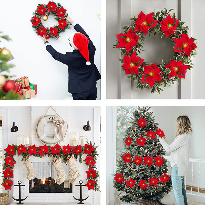 How to decorate with LED poinsettia garland lights
