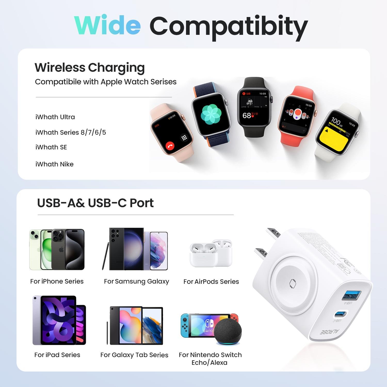TOPADRE 3-in-1 Magnetic Wireless Cordless PD USB-C Wall Charger Block - 20W Fast Charging, Includes Cable, Compatible with iWatch Ultra/9/8/7/6, iPhone 17/17 Pro/16/16 Pro/15 Series, Electronic Cellphone