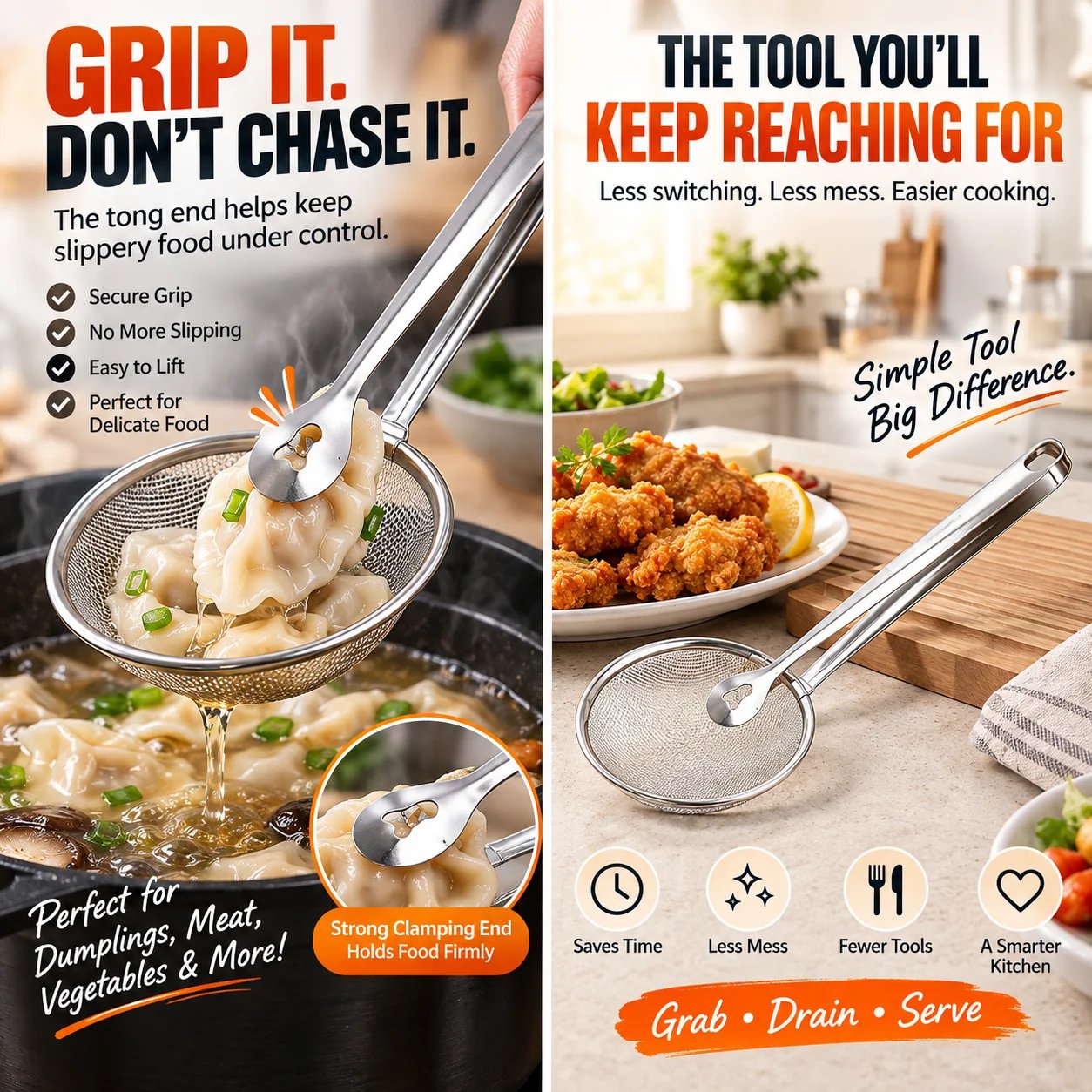 kitchen strainer tongs for noodles dumplings hot pot vegetables and fried food