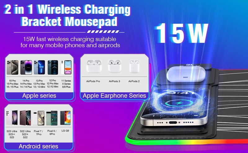 XXL Gaming Mouse Pad with Magnetic Wireless Charging, RGB Black Mousepad Desk Mat with 15W Fast Charger, Waterproof Laptop Writing for Office, Home, Gaming Desktop Accessory  shopblackfriday Christmas 【blackfriday】