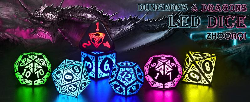 Dreamy Dice for Gamer: Rechargeable RGB Light-up DND Dice Set! Shake to Glow. With a stylish Dice Box & long battery life,Must-have Colorful Multi-Sized Dice Set for every tabletop RPG adventure.
