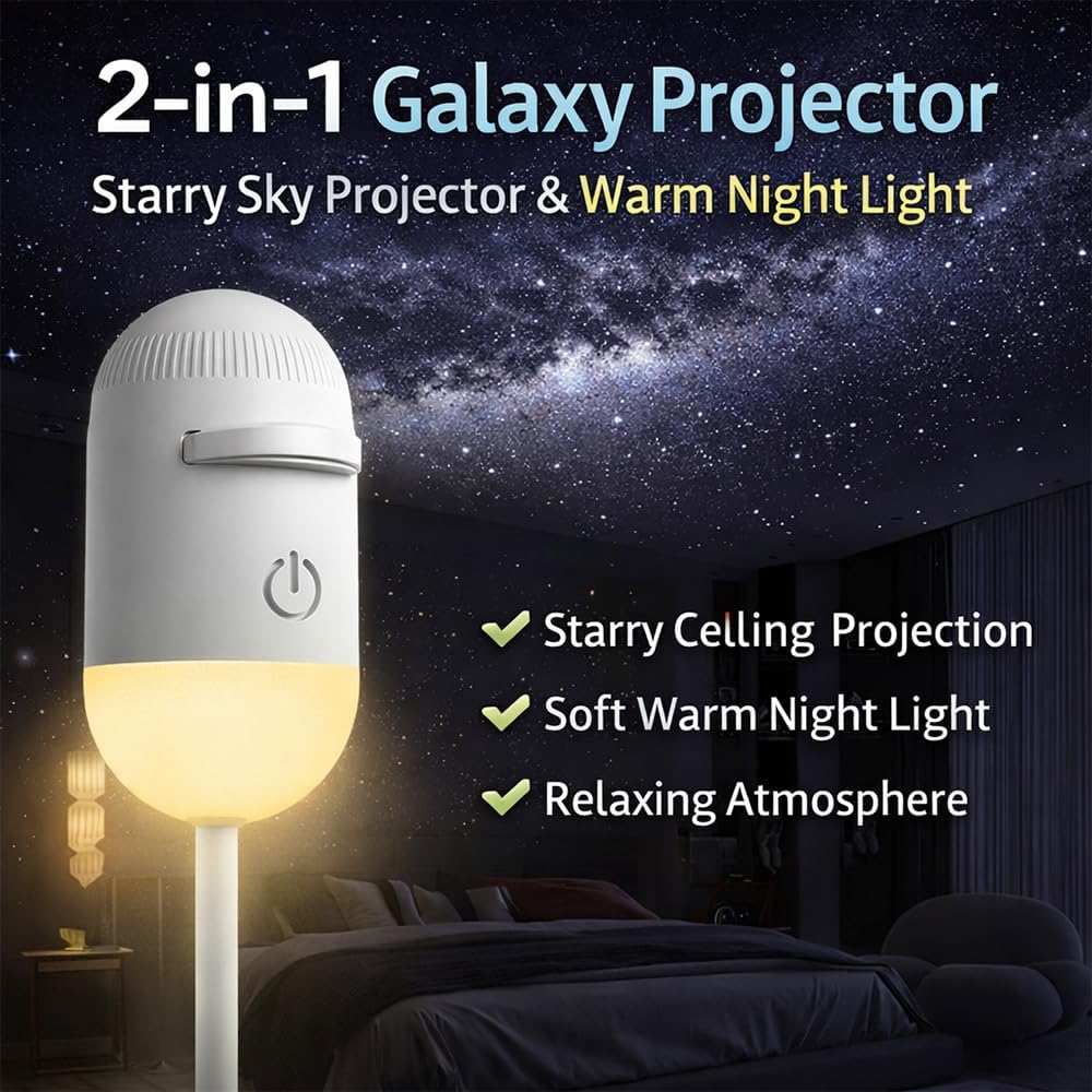 Galaxy Projector 2-in-1 Starry Sky Projector & Night Light USB Galaxy Projector Night Light for Bedroom Hallway Ceiling Decor (1 Light+3 Pcs)