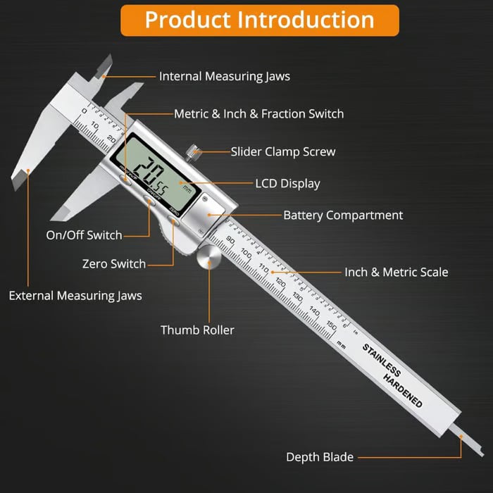 digital caliper parts and controls diagram