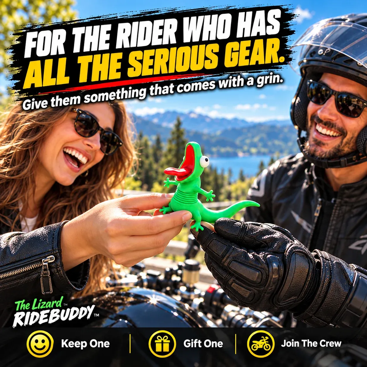 The Lizard RIDEBUDDY as a fun gift for motorcycle enthusiasts