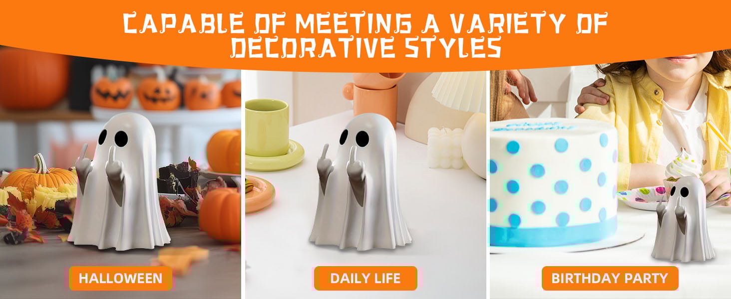 Ghost Figurine Spooky Resin Middle Finger Statue for Halloween Decorations Cute Home Desk Decor