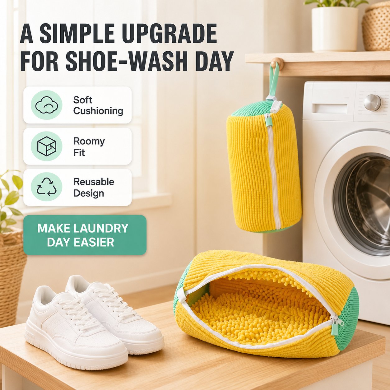 Reusable shoe washing bag for everyday footwear