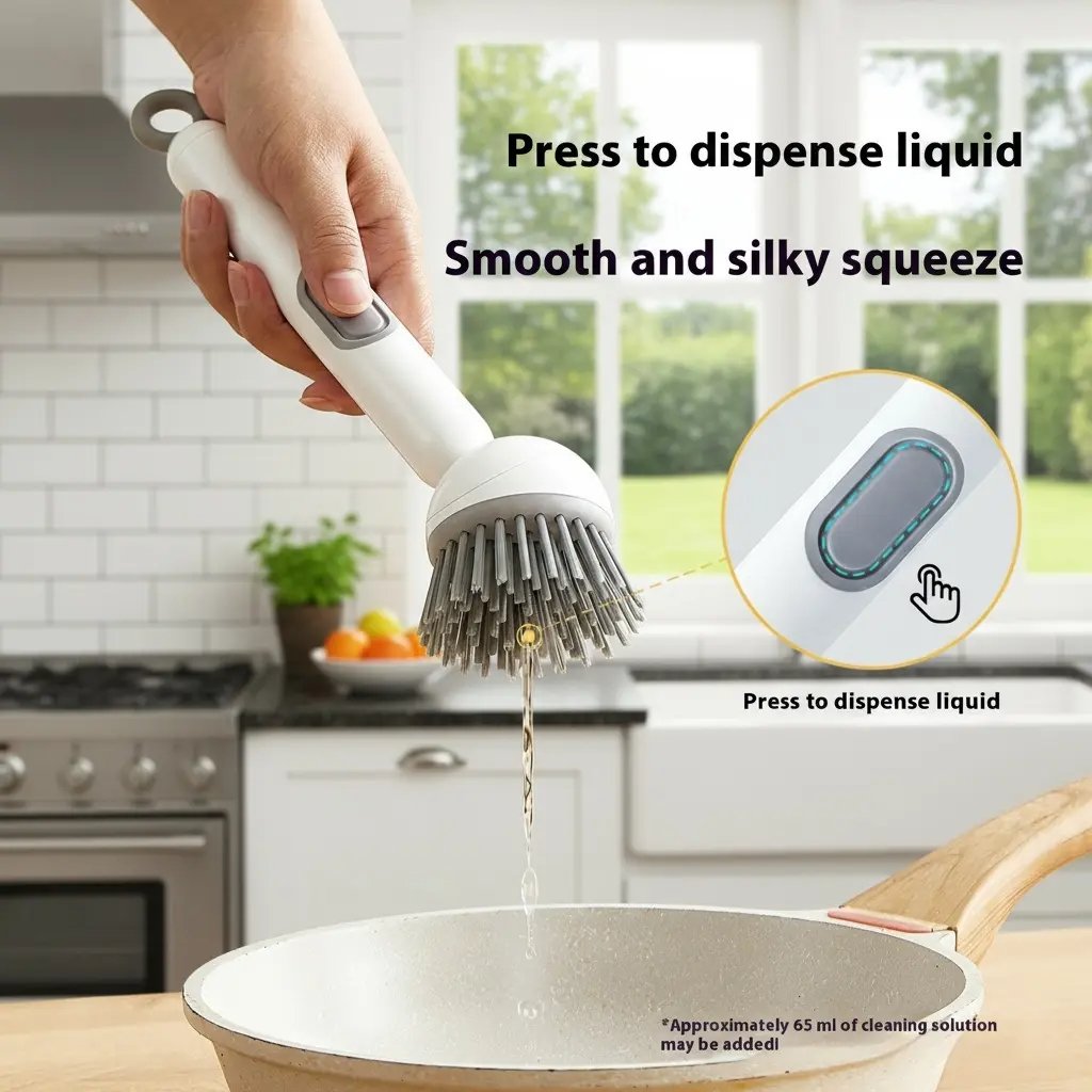 Built-in soap dispenser dish brush