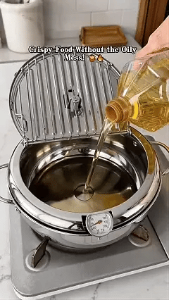 304 Stainless steel stovetop deep fryer pot sizzling fried food animation