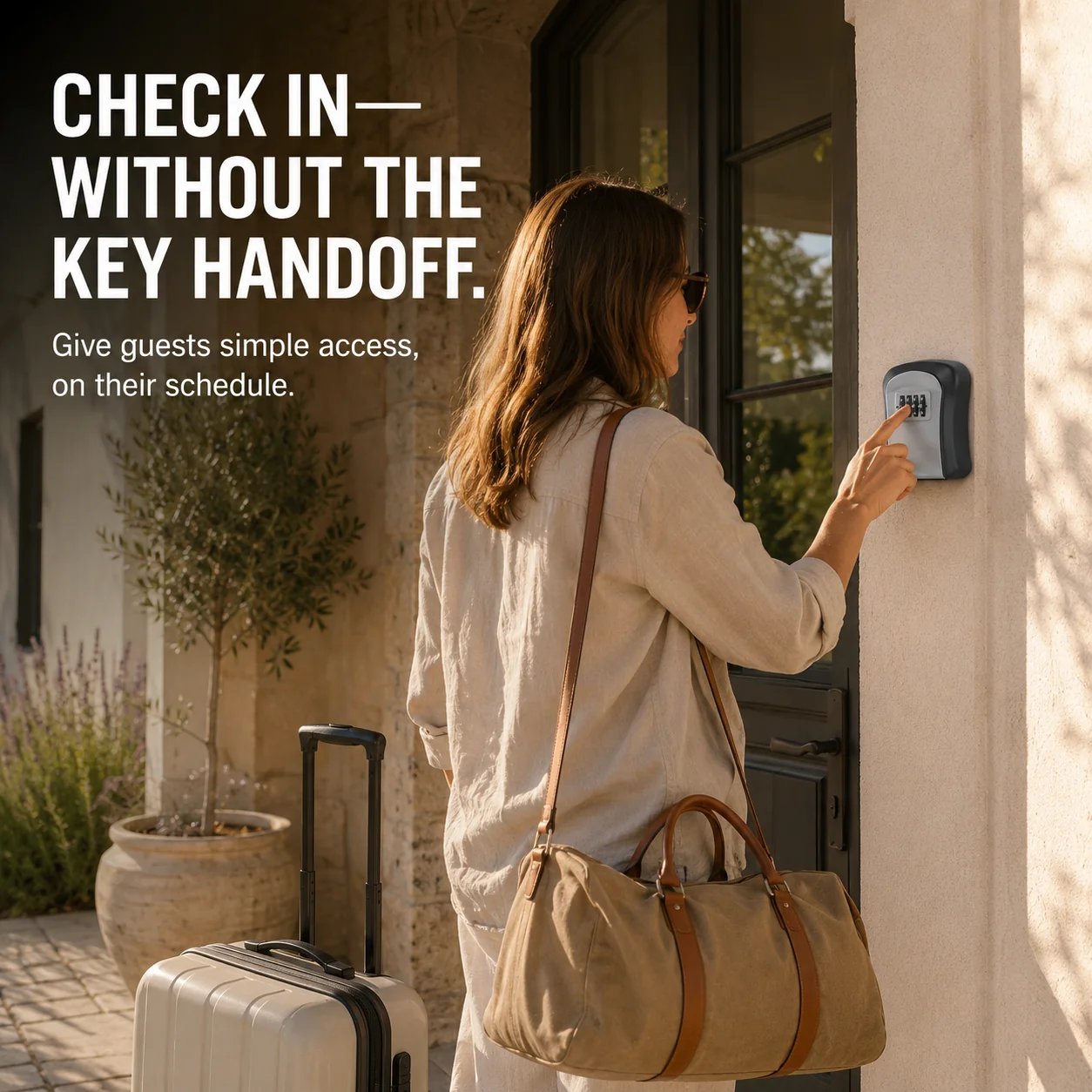 Guest using key lock box at rental property