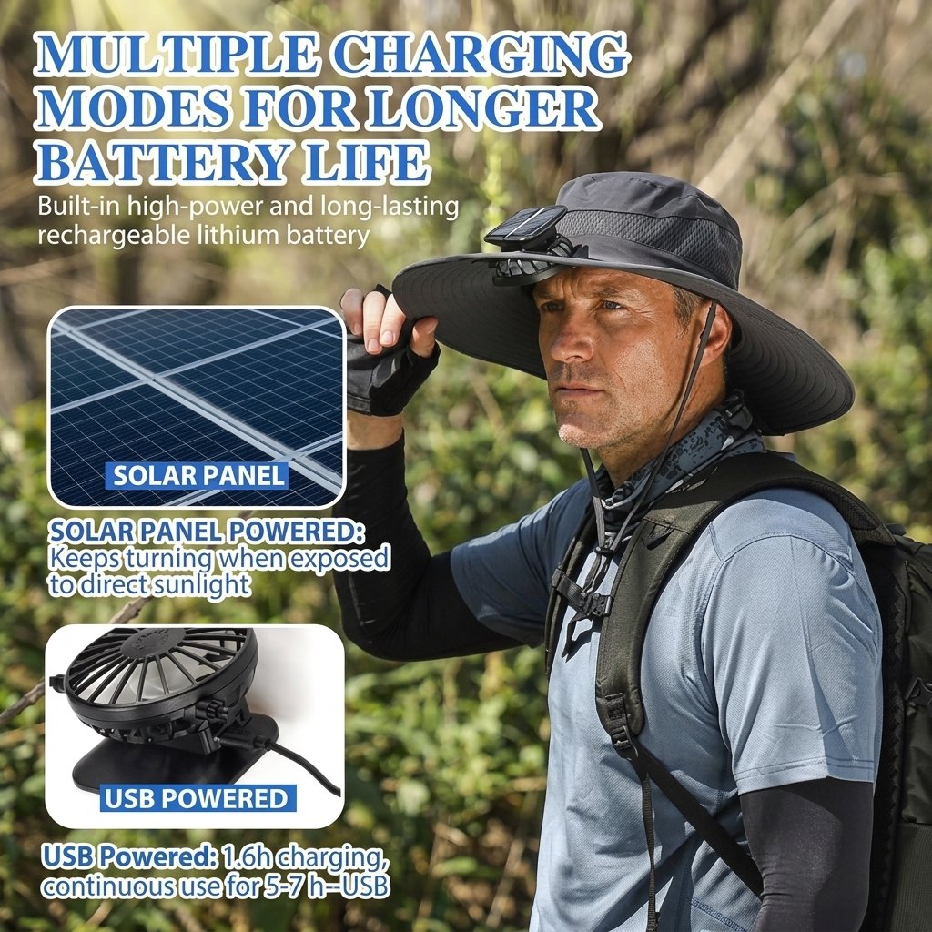 Solar Fan Hat battery display
