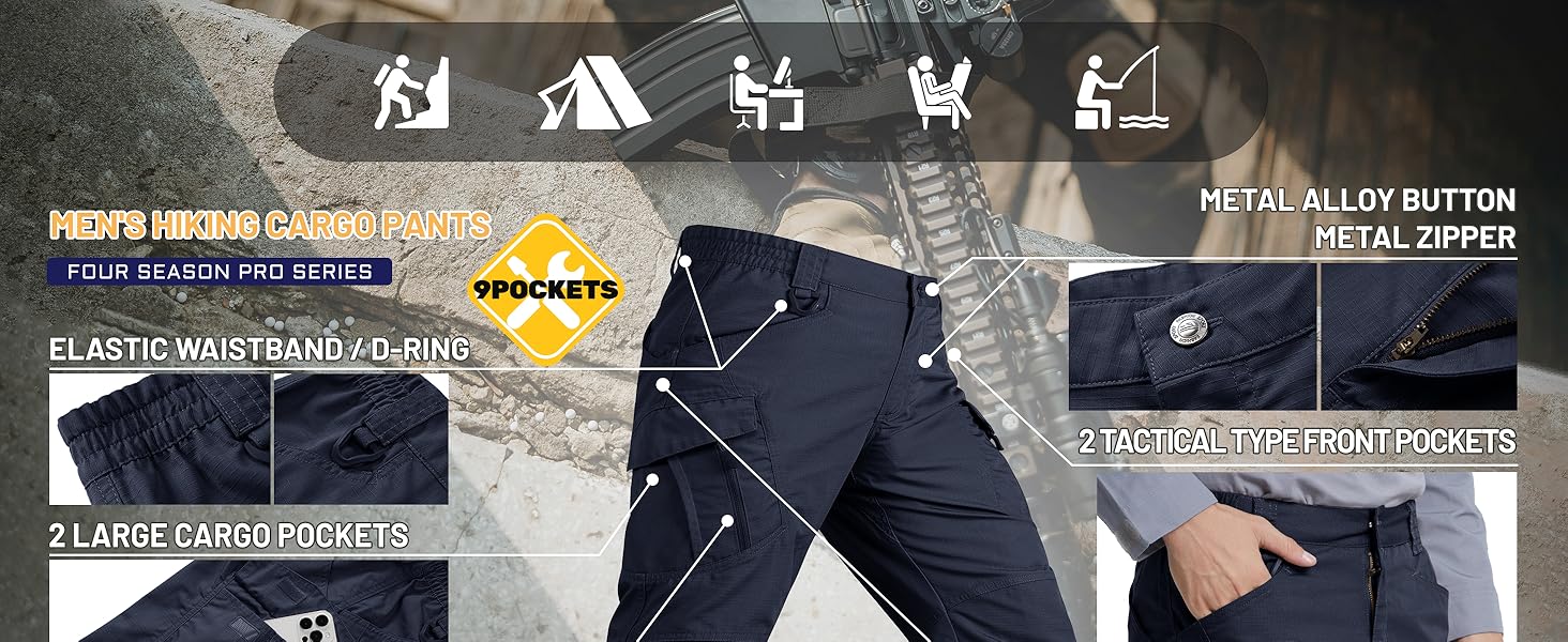 TACVASEN Mens Outdoor Tactical Pants Water Resistant Military Cargo Hiking Pants Lightweight Ripstop