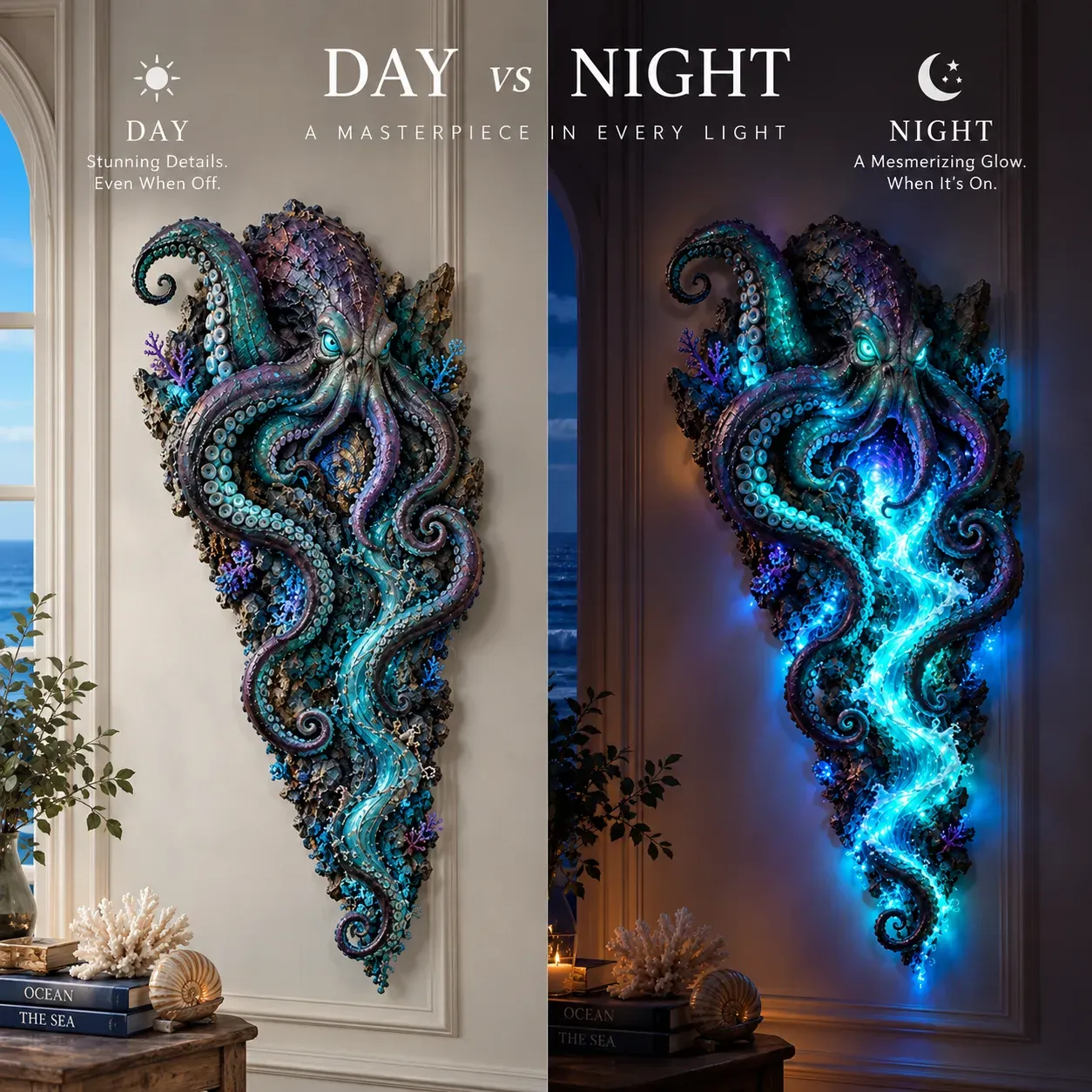 Ocean wall decor day and night effect
