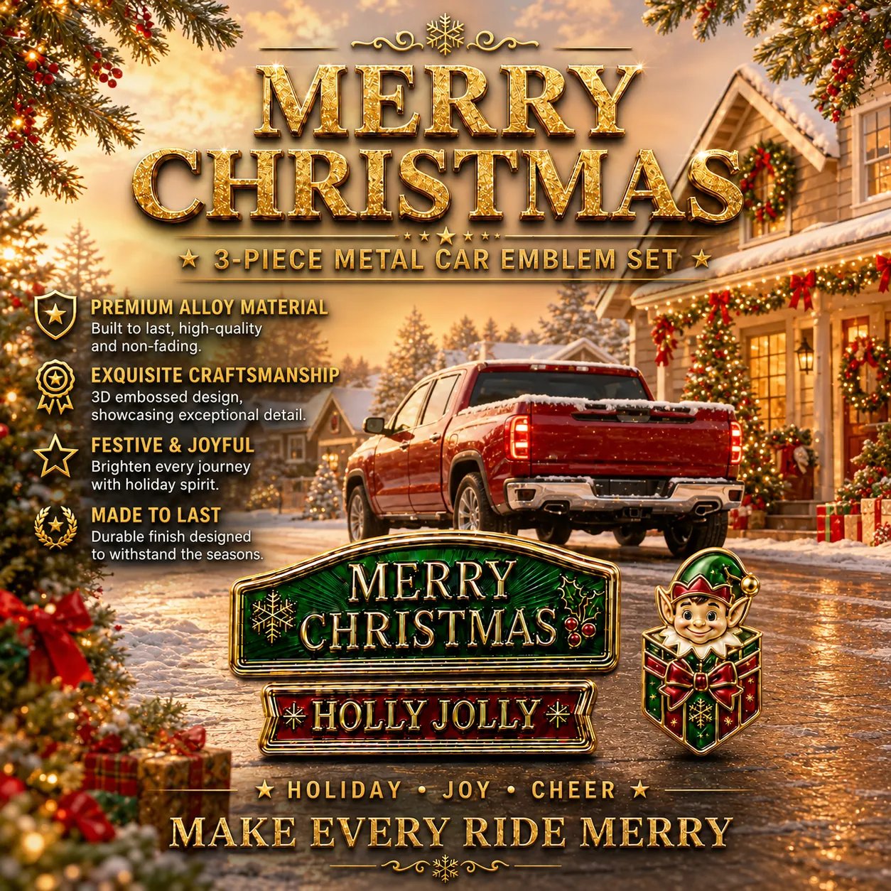 3D enamel Christmas badge detailed view