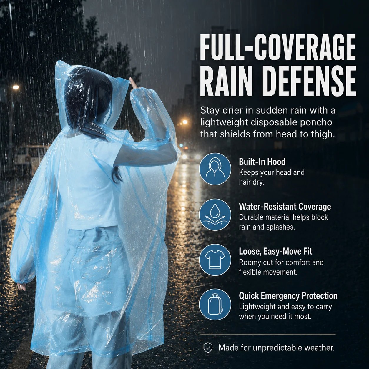 Water-resistant portable raincoat for sudden showers