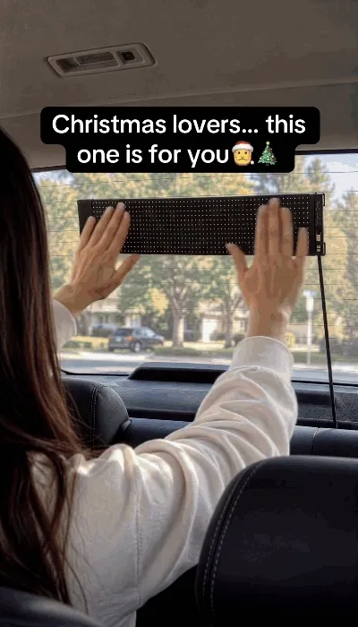 Animated Christmas LED display on a car window