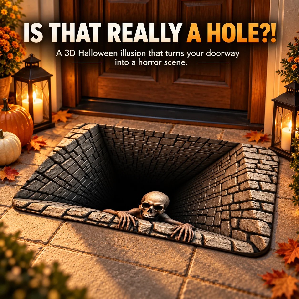 3D Halloween horror floor mat at doorway 3D Halloween horror floor mat at doorway