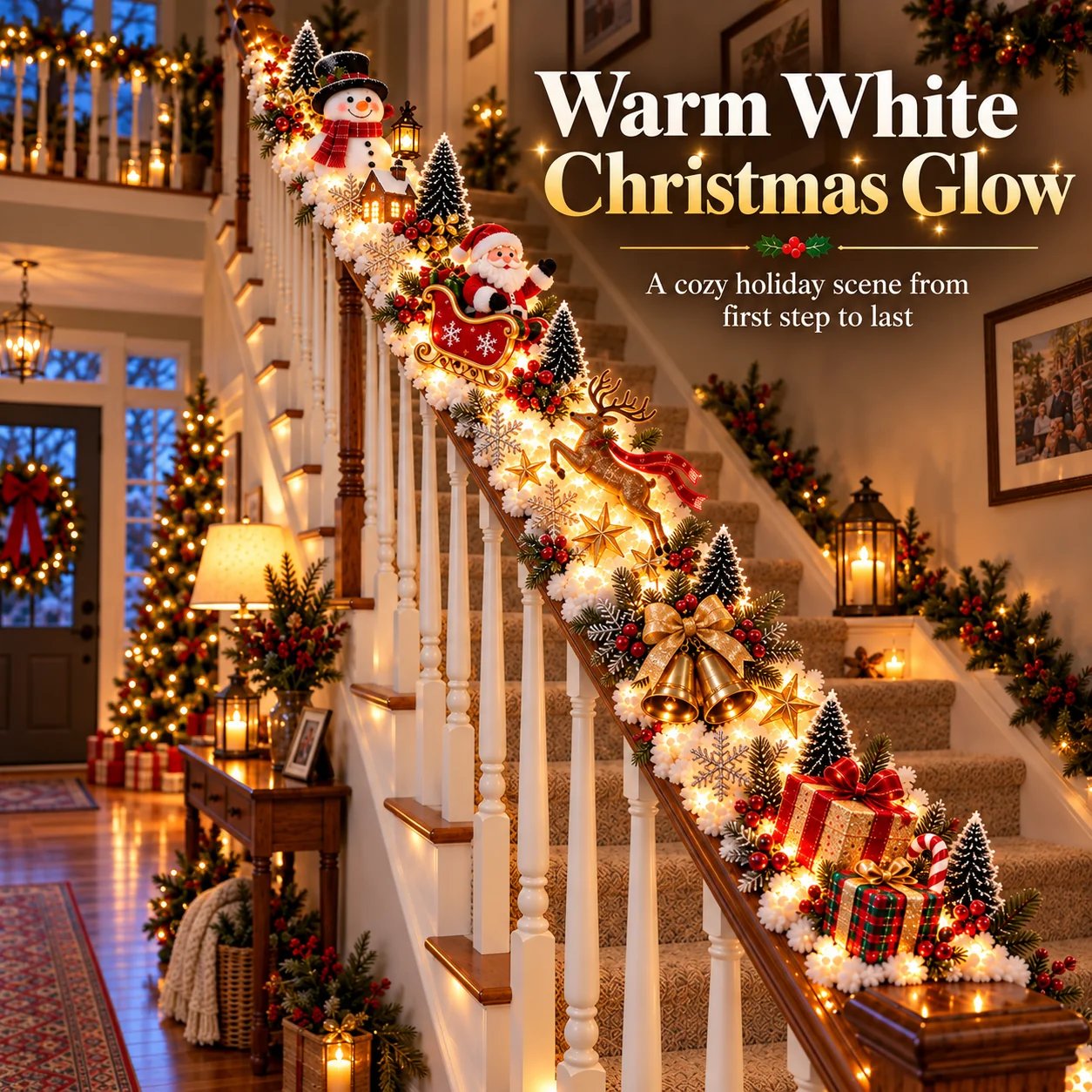Merry Christmas decorated staircase