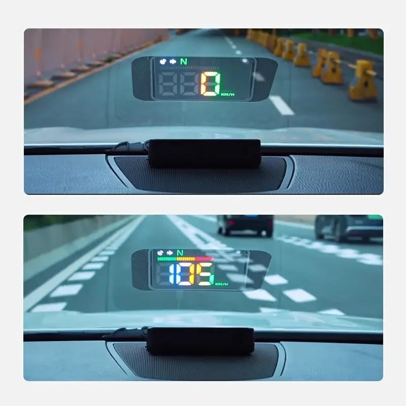 KUOWEIHUD Car HUD Head-up Display Universal Fit for All Models Digital Speedometer MPH LED Ambient Lighting Speed Alert ABS+PC Material 99.5*65*20 mm