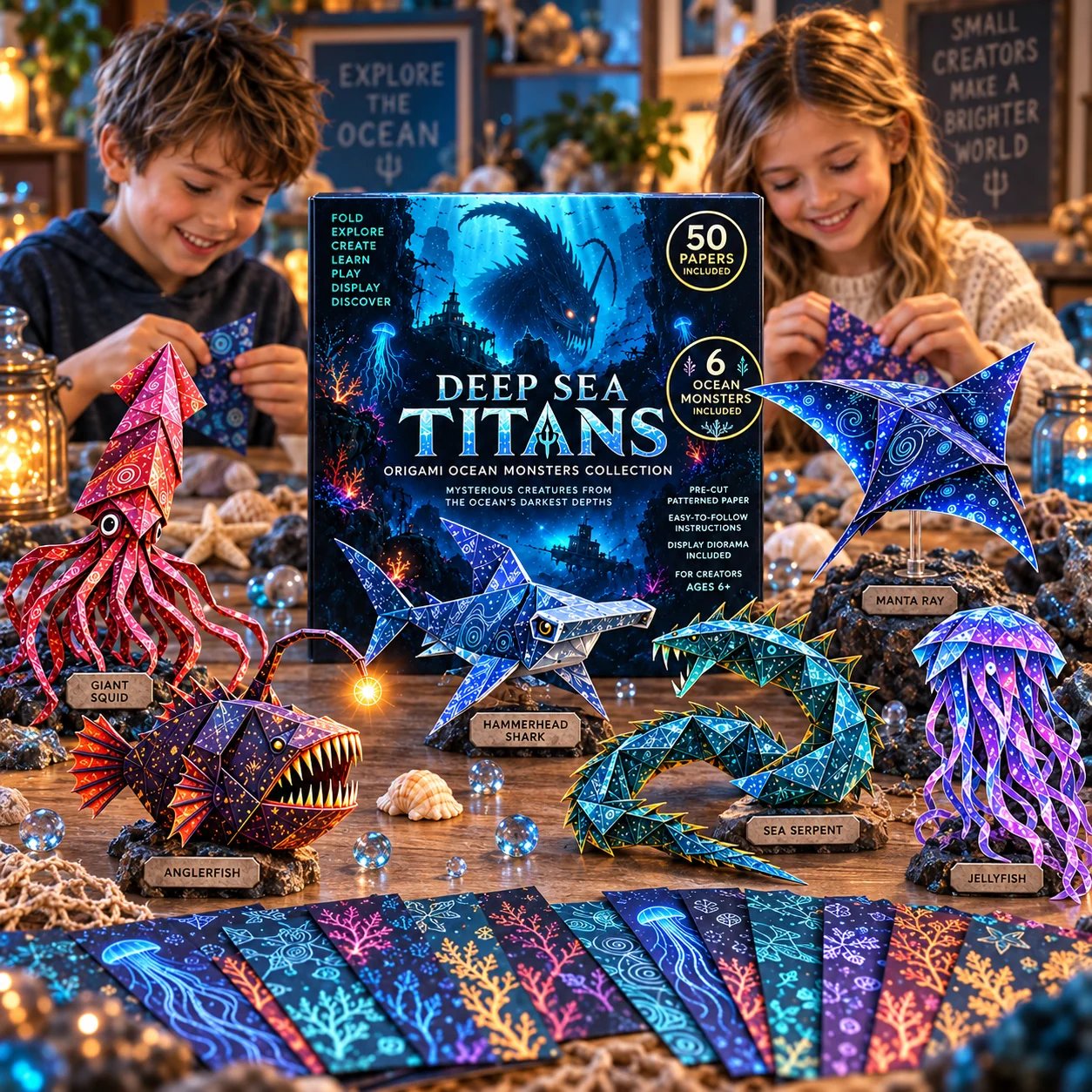 Deep Sea Titans fantasy origami kit and ocean creatures