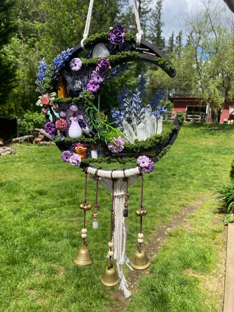 🔥Last Day 50% OFF -❤️‍🔥🧙‍♀️Handmade Practical Magic Inspired Hanging Moon w/witch bells🎁