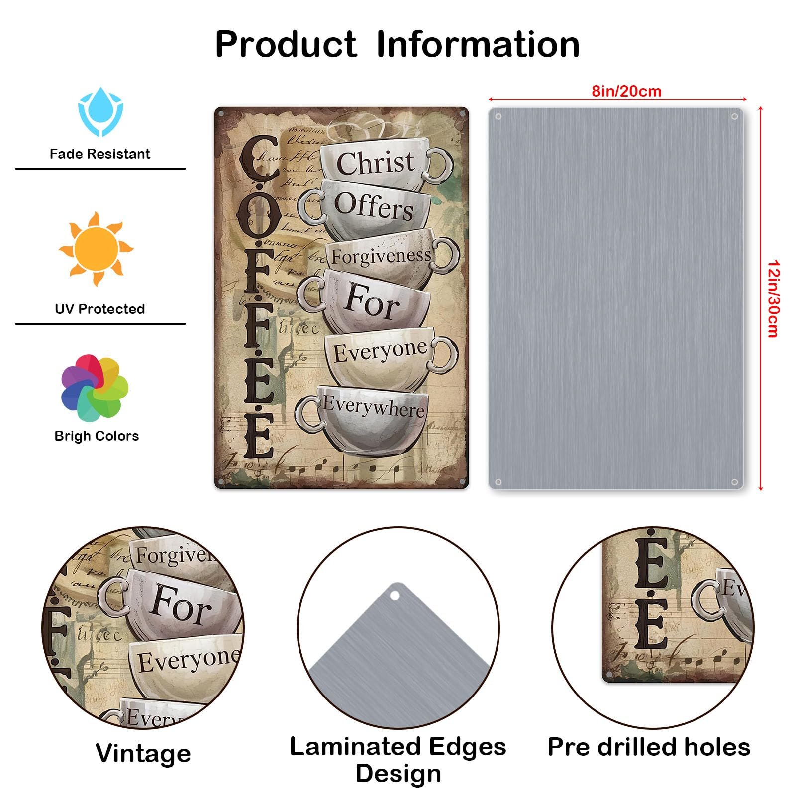 Christ Offers Forgiveness for Everyone 12x8 Metal Sign – Wall Art for Christian Kitchen & Indoor Porch, Rustic Coffee Station Decor,Office, Church & Funny Gifts