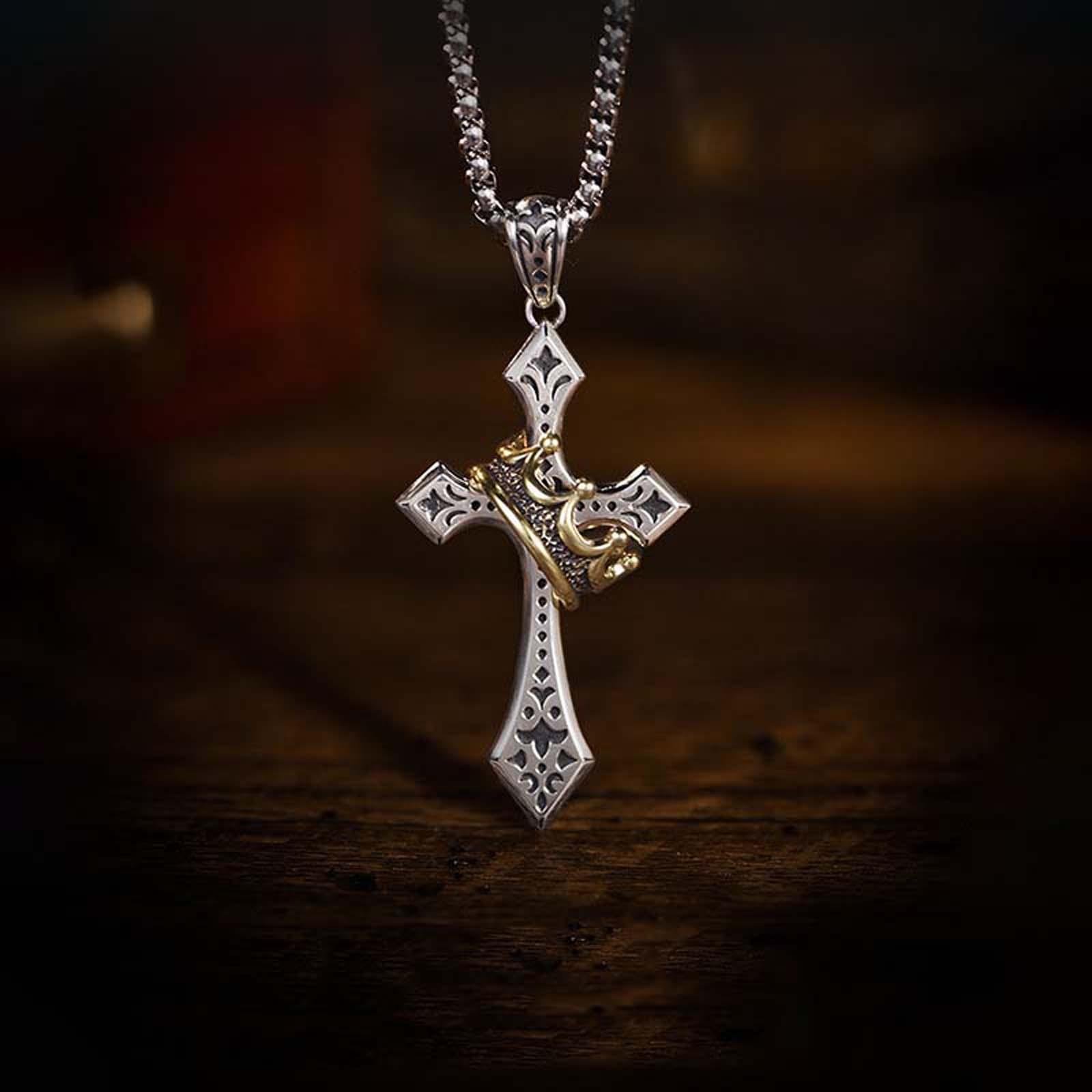 KISSFOO Stainless Steel Crown Cross Necklace for Men and Women Faith Prayer Accessories Gift