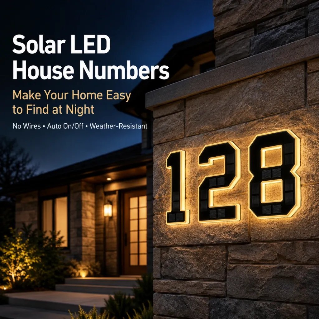 Solar backlit numbers mounted cleanly on exterior wall