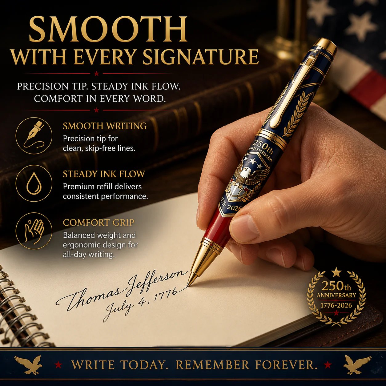 Commemorative pen writing smoothly on paper Commemorative pen writing smoothly on paper