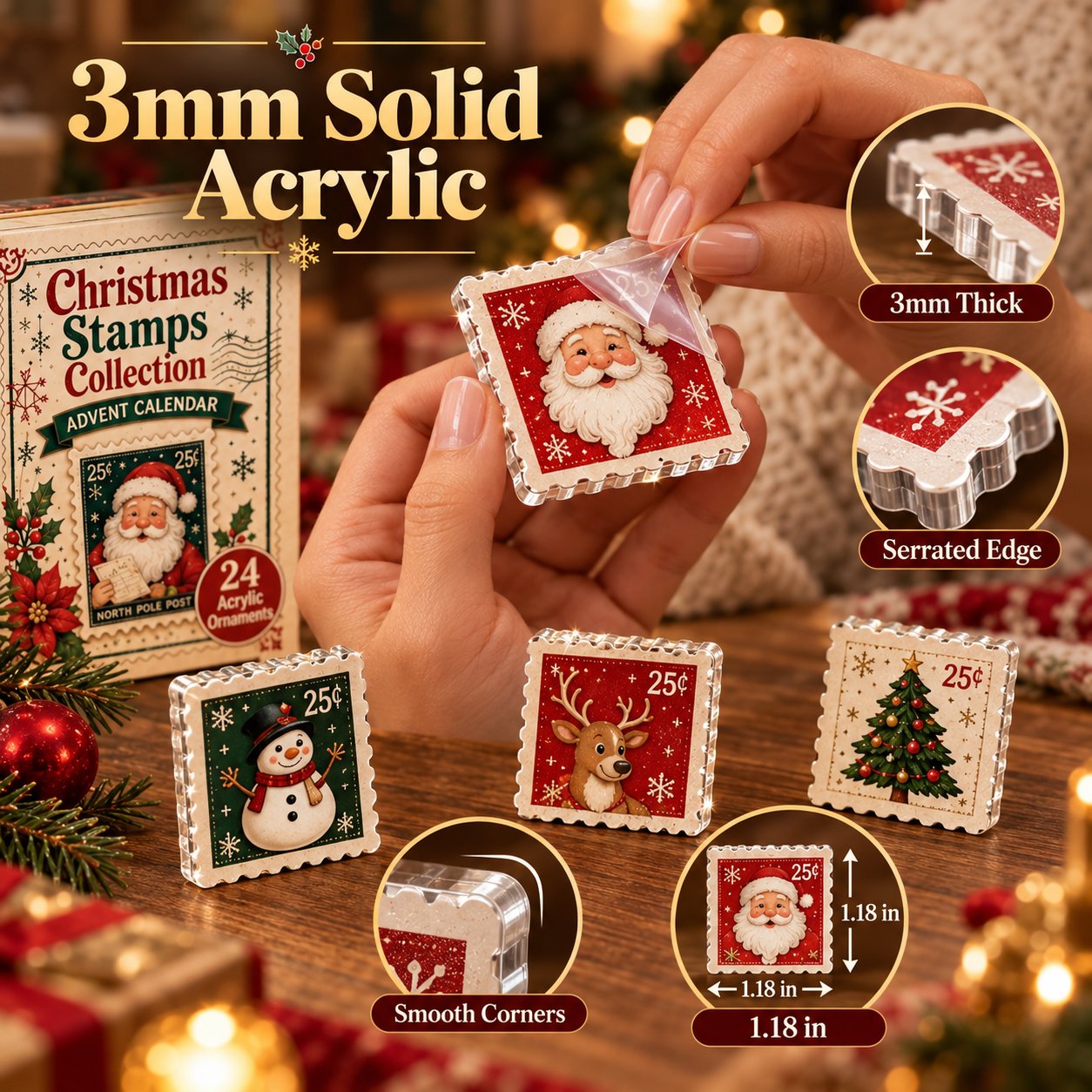 Vintage postal Christmas ornament details