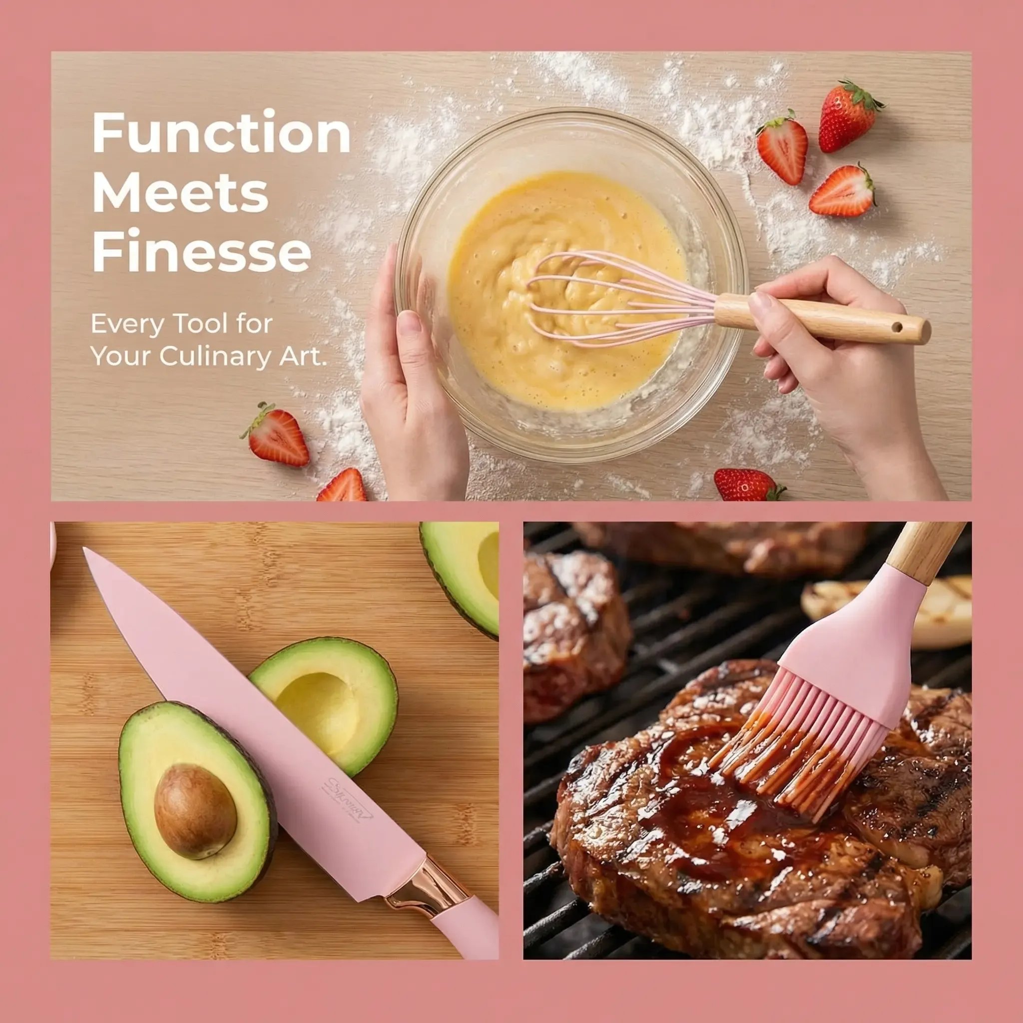 Kitchen knife utensils whisk brush and cooking tools
