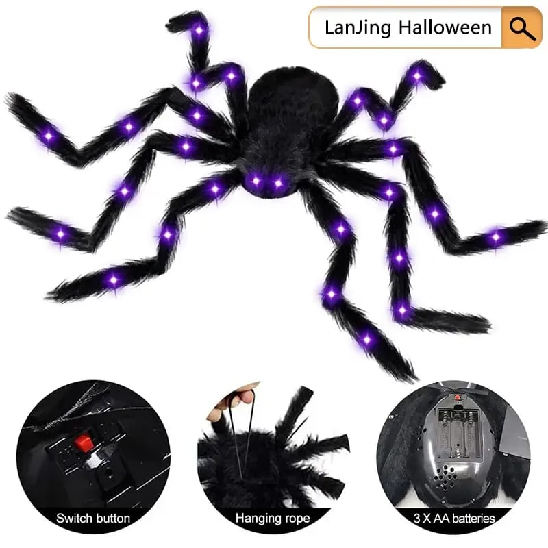 Large glowing Halloween spider web lighting display