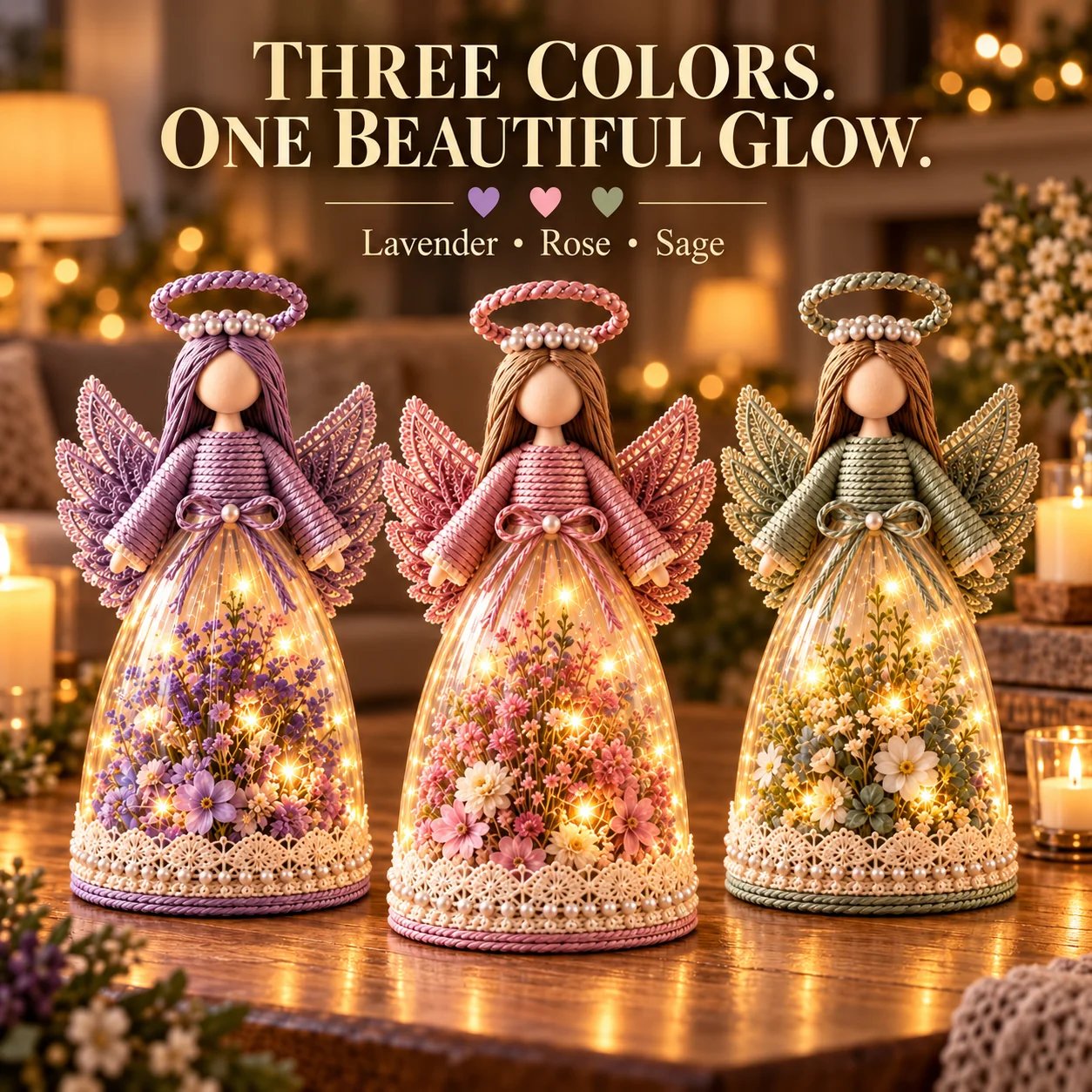 Lavender Rose and Sage floral angel lights