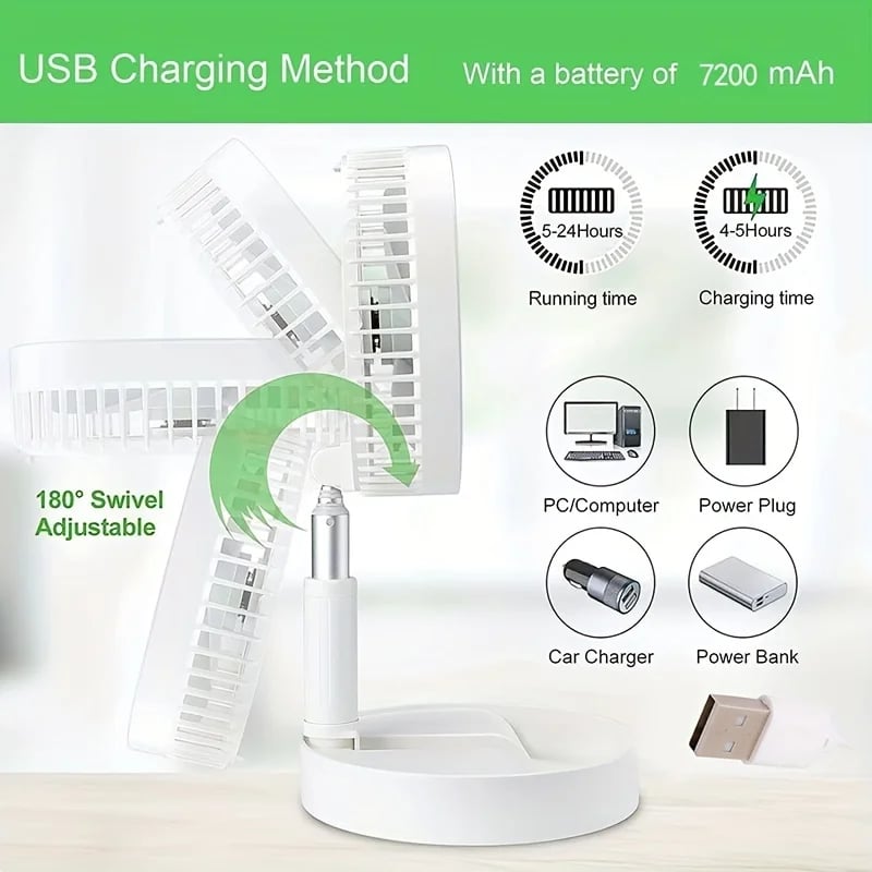 9H Rechargeable Battery Portable Oscillating Standing Fan