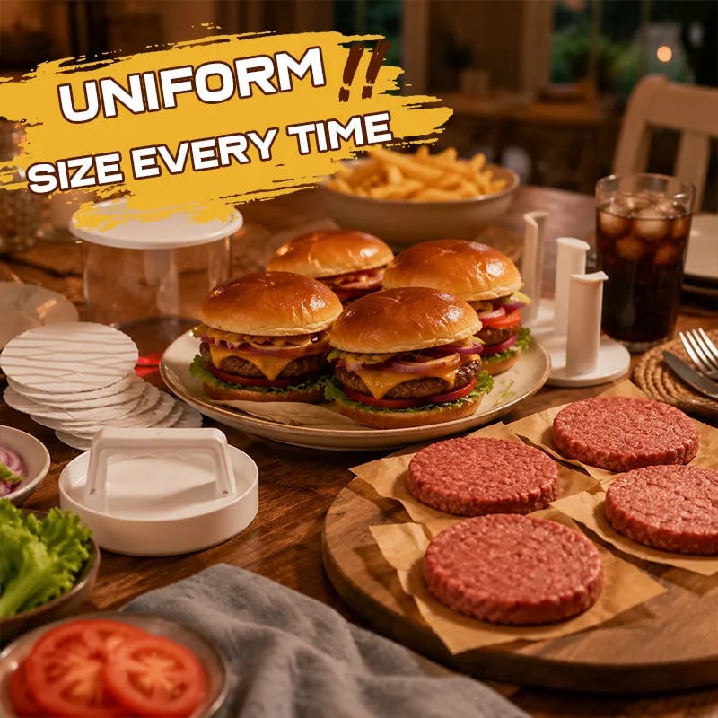Homemade burger preparation with patty press