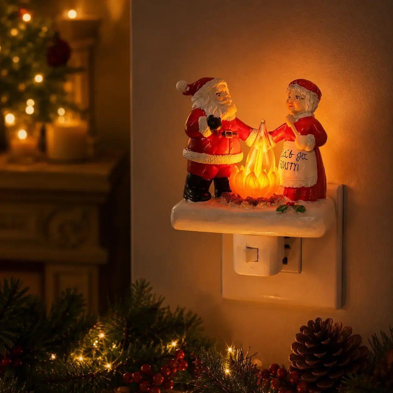Santa Claus resin night light presented as a Christmas gift