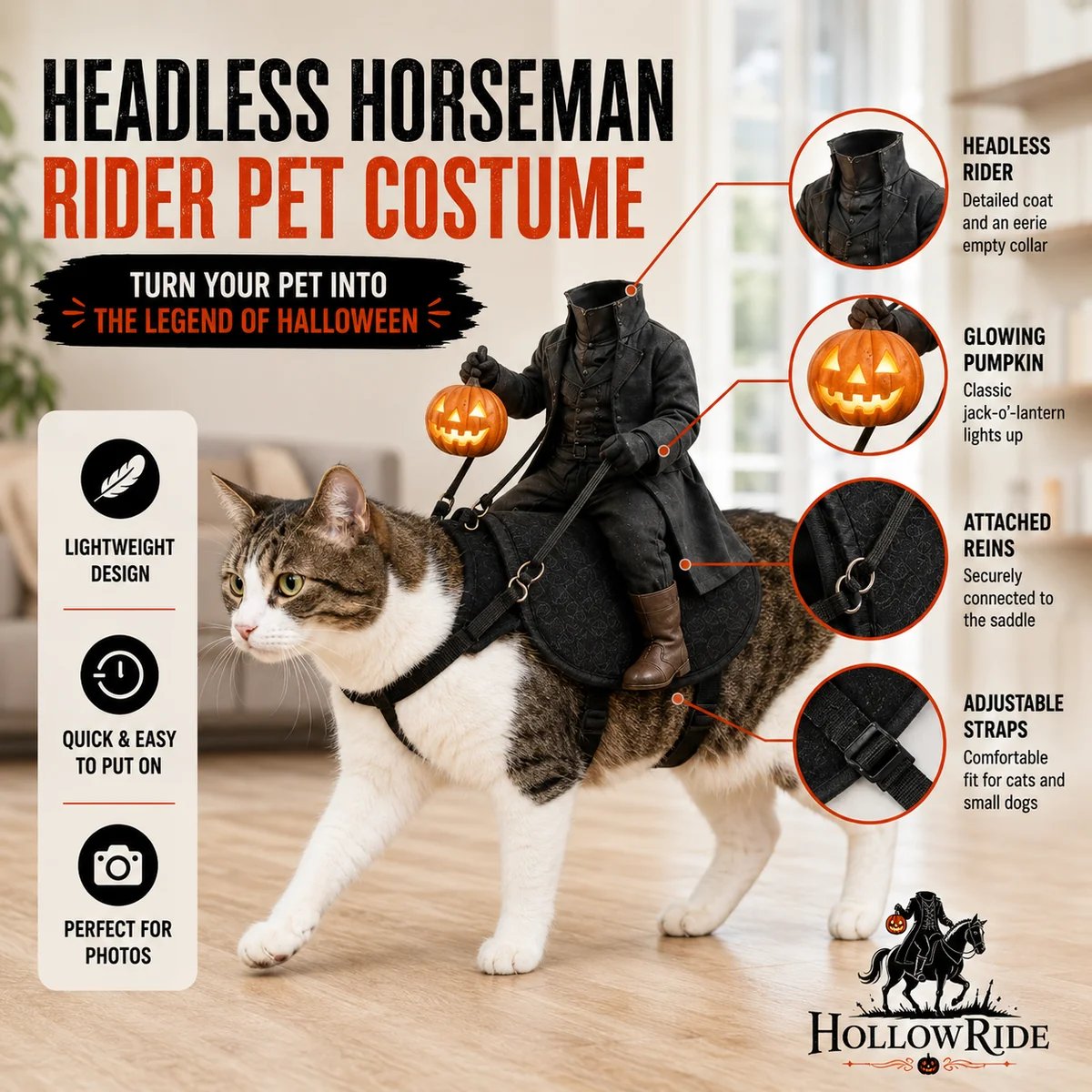Headless Horseman Rider Pet Costume for cats and small dogs