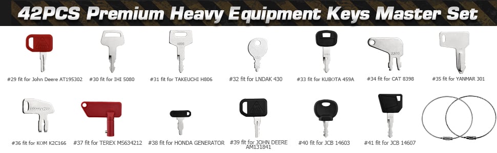 Heavy equipment keys compatible with Komatsu Kubota Yanmar Daewoo Takeuchi