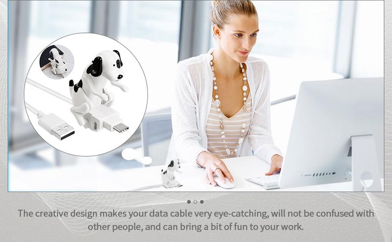 Christmas Gift Idea, Funny Dog Charging Cable for Smartphones, USB Data Transmission, Mini Graduation Season Gift, Compatible with Type-C/iPhone, Super Fast Charger, TPE Material, 1.2m Length, White/Orange