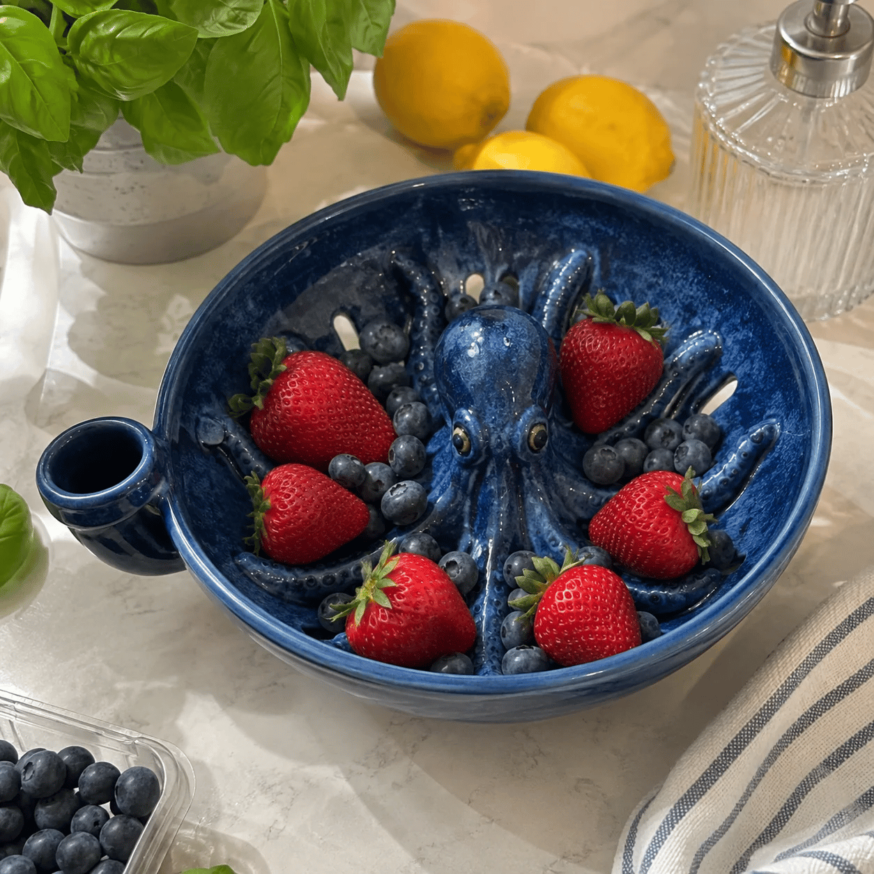 Octopus colander with strawberries