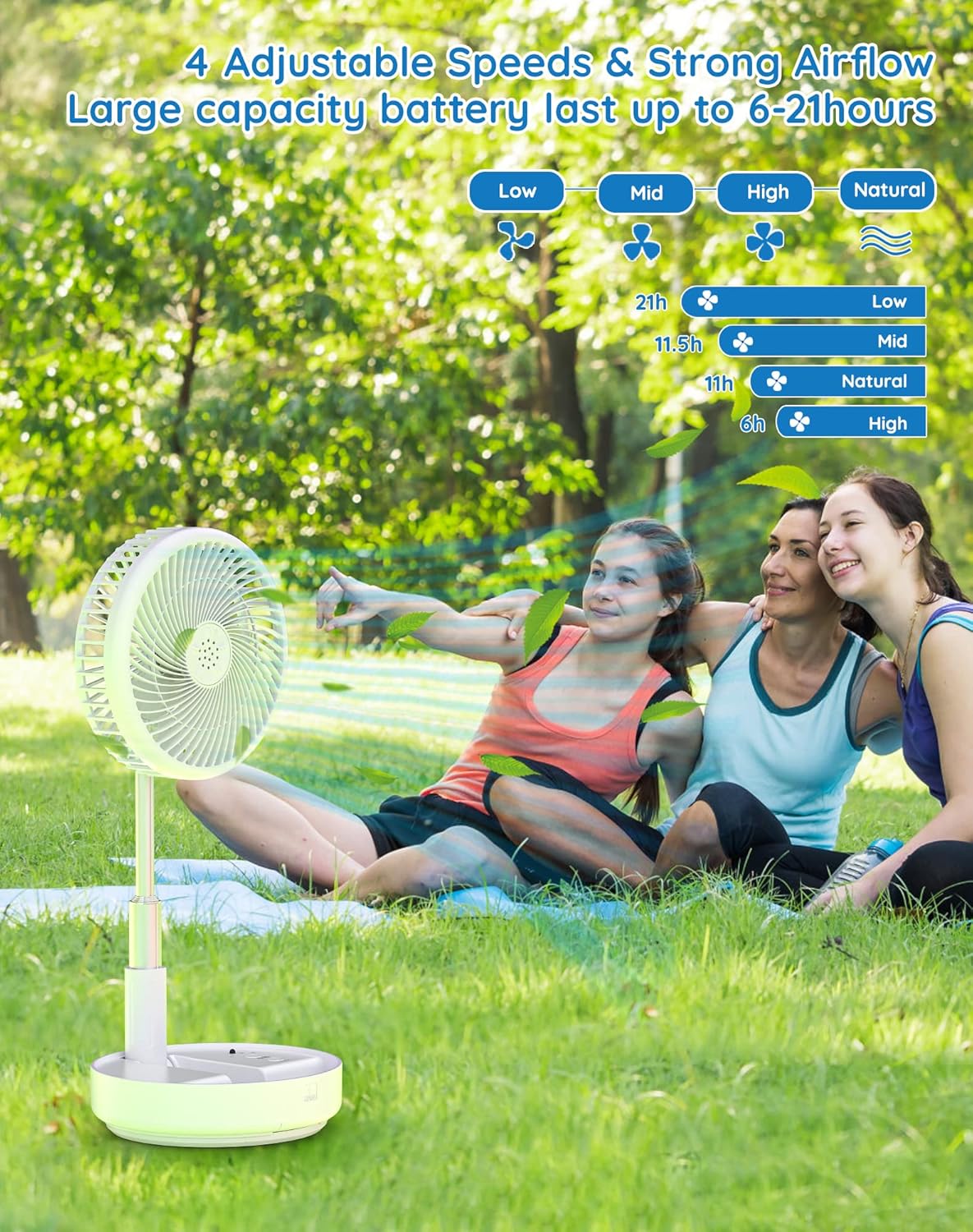 9H Rechargeable Battery Portable Oscillating Standing Fan